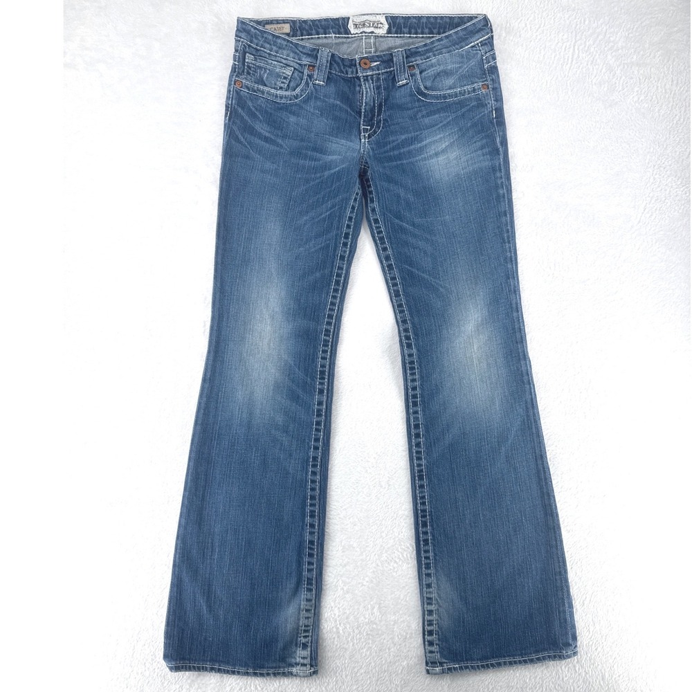 Big Star Womens Casey Bootcut Jeans 30R Blue Low Rise Thick Stitch Western Flare